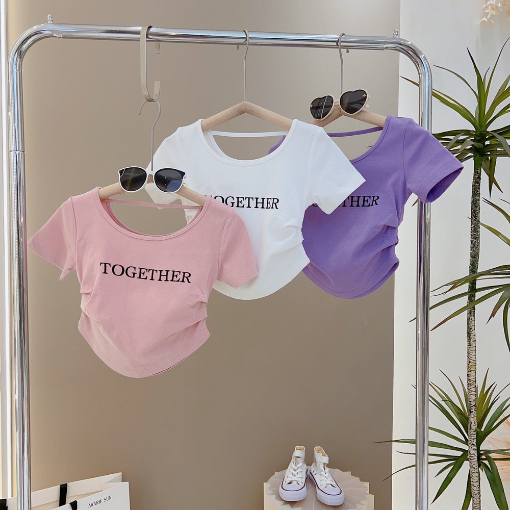 Áo Thun Tay Ngắn Dáng Ôm Phong Cách Hàn Quốc Thời Trang Mùa Hè Xinh Xắn Cho Bé Gái