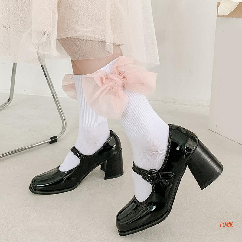 Xiangbao Vớ Cotton Cổ Thuyền Đính Nơ To Bên Hông Ngọt Ngào Phong Cách Harajuku Lolita Cho Nữ