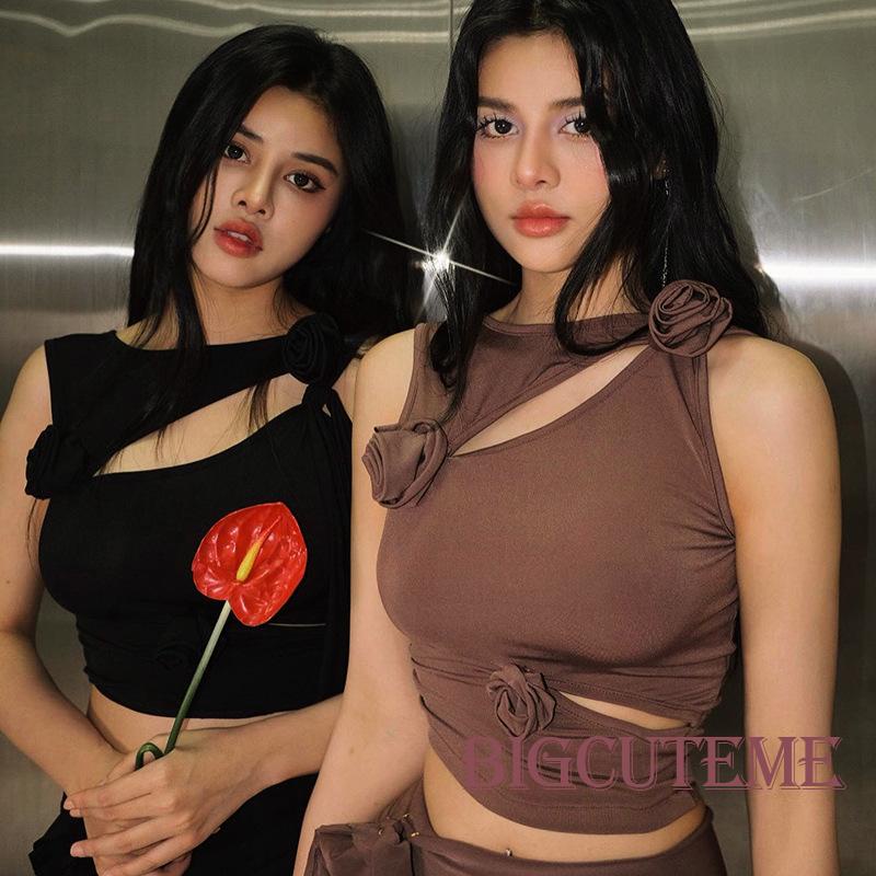 [] - Áo Sát Nách Cổ Tròn In Họa Tiết Hoa 3D Ôm Dáng Thời Trang Mùa Hè Cho Nữ