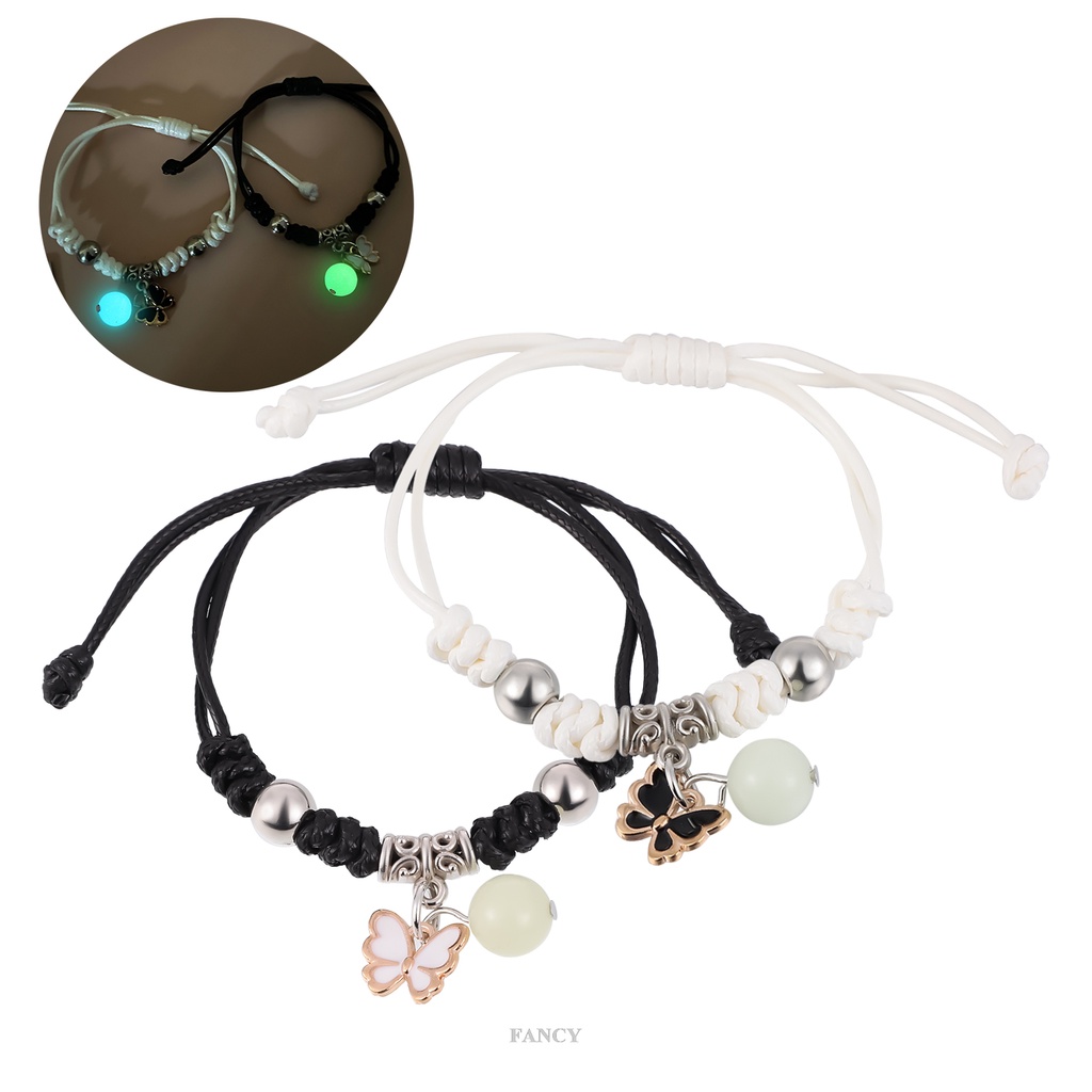 Set 2 Vòng Tay Dạ Quang Mặt Bướm Có Thể Điều Chỉnh Kích Cỡ Thời Trang Cho Cặp Đôi
