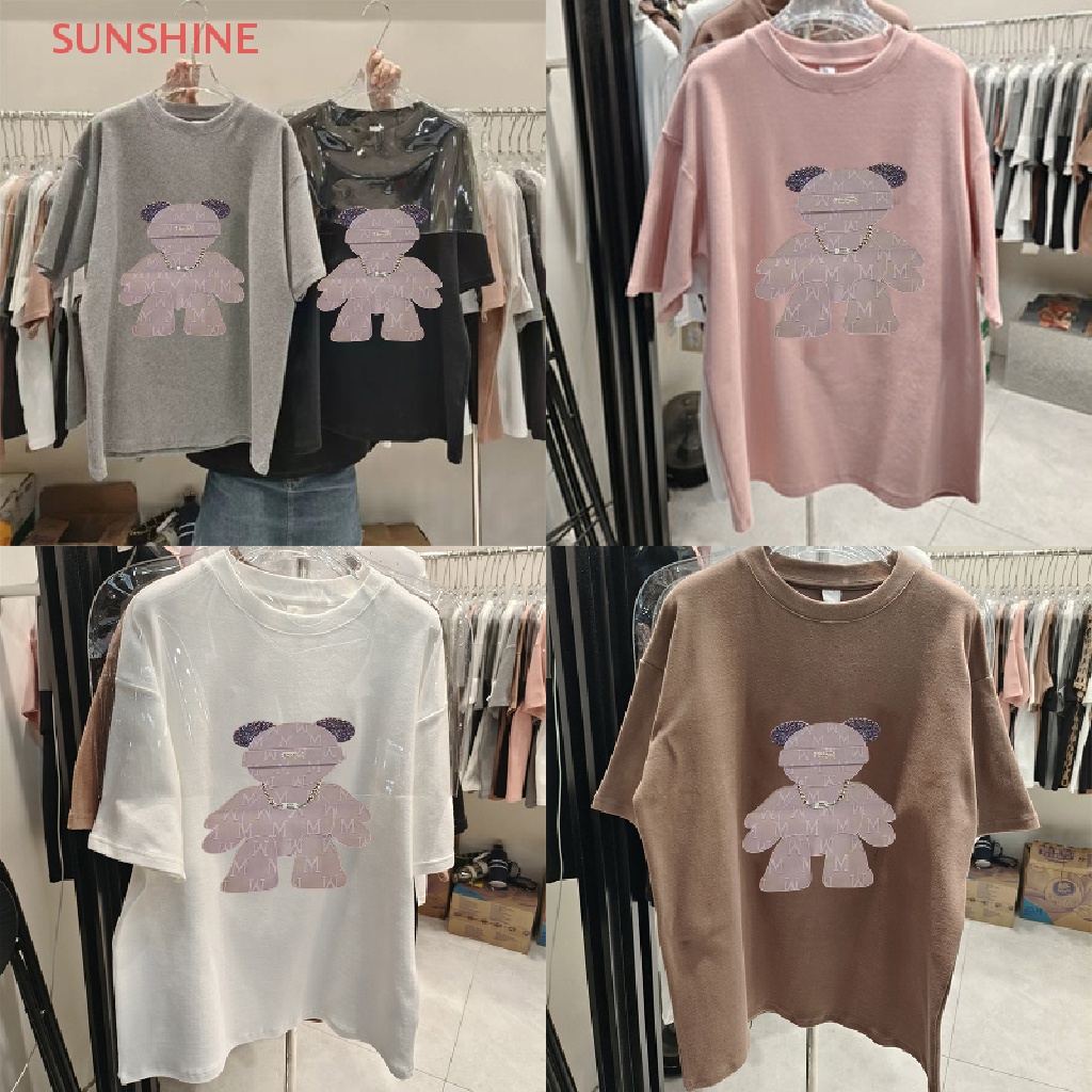 CAGJB Áo Thun phông Nữ Tay Ngắn In Hình Gấu Trẻ Trung Bông ngắn tay áo T-shirt Cartoon in thiết kế Sense Top