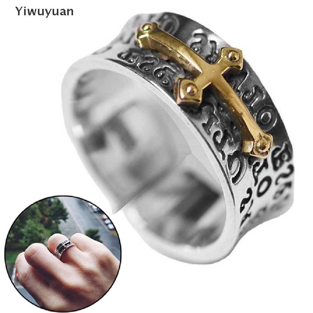 < Yiwuyuan > Nhẫn Hở Hình Thánh Giá Phong Cách Retro Thời Trang Có Thể Điều Chỉnh Quà Tặng Cho Nam