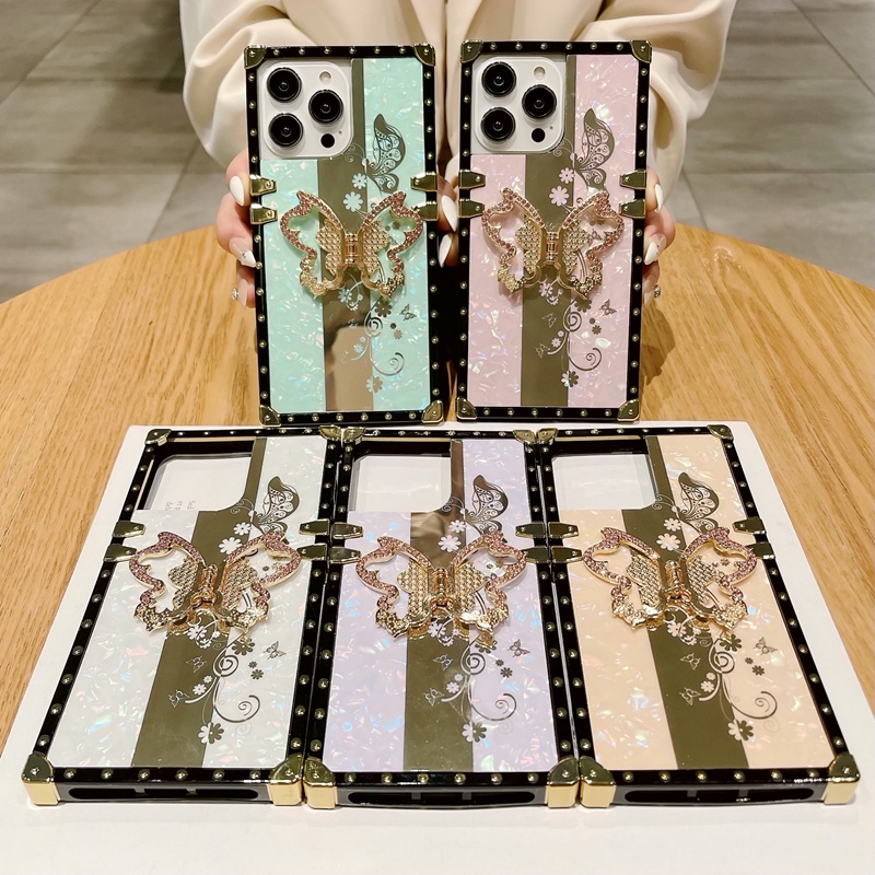 Ốp Điện Thoại Dạng Vuông Có Giá Đỡ Hình Hoa Bướm Cho iPhone 14promax 14pro 14 plus 13 13promax 12 / 12pro 11promax Xsmax XR