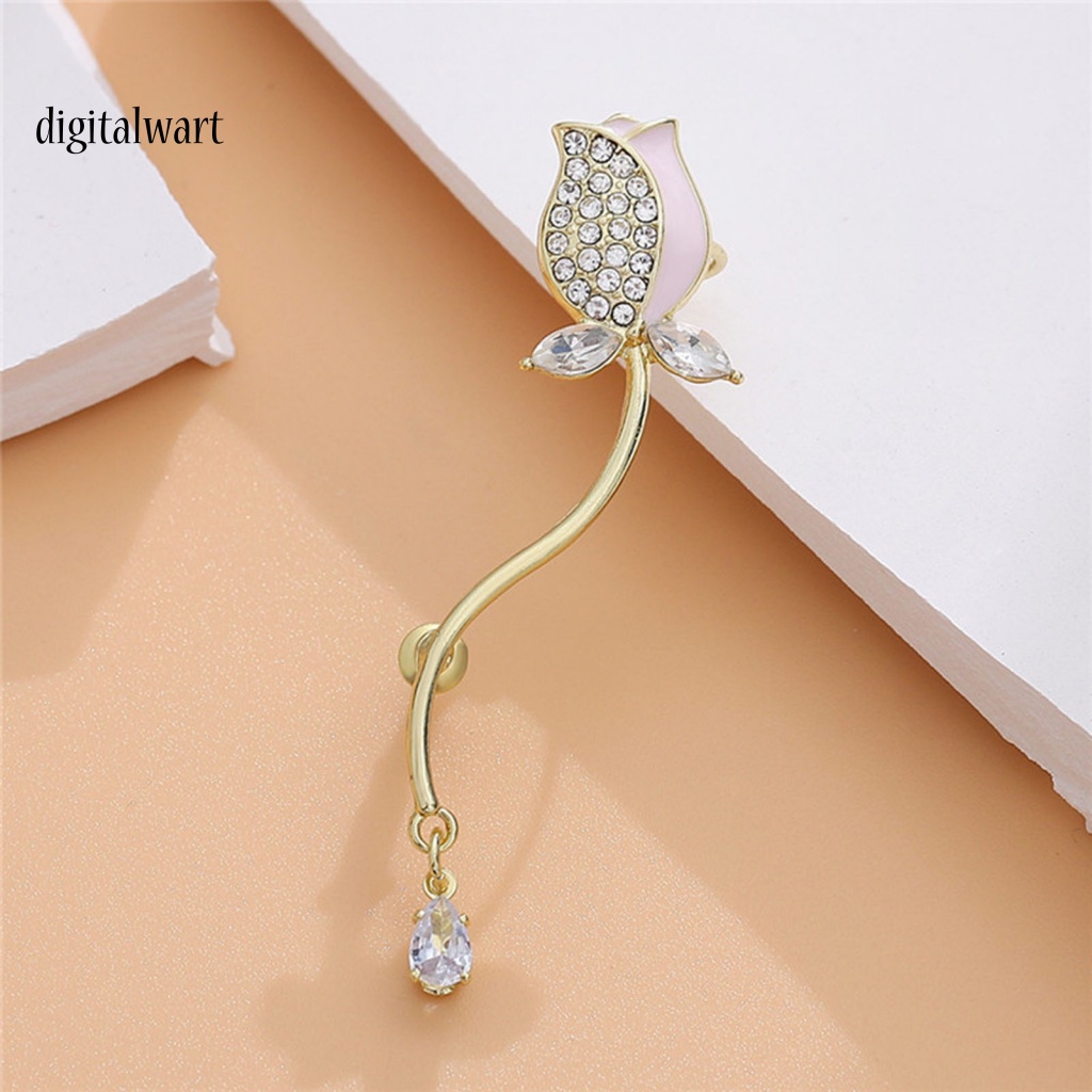 Kỹ Thuật Số| 1 Khuyên Kẹp Vành Tai Hình Hoa Tulip Đính Đá Phong Cách Retro
