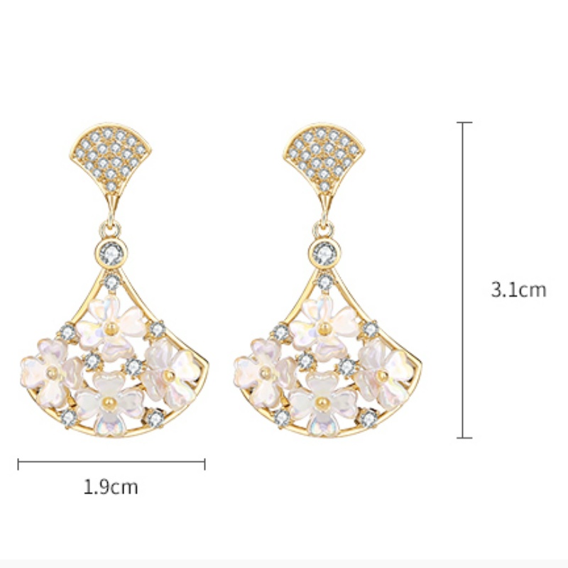 Bông Tai Hình Cánh Quạt / Hoa Đính Đá Lấp Lánh Đơn Giản Thời Trang Phong Cách Hàn Quốc Cho Nữ