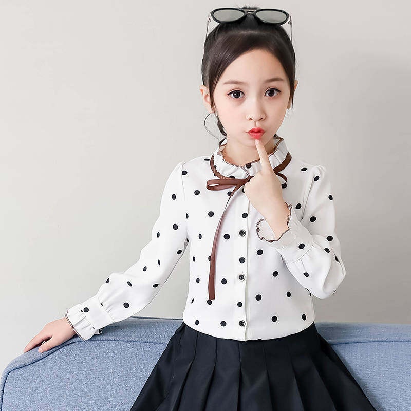 Áo Chiffon Tay Dài Họa Tiết Chấm Bi 110-160cm Cho Bé Gái Từ 2-13 Tuổi