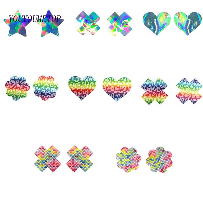 Youyo Áo Ngực Cầu Vồng Ngôi Sao Trái Tim Lấp Lánh Đầy Màu Sắc Dùng Một Lần