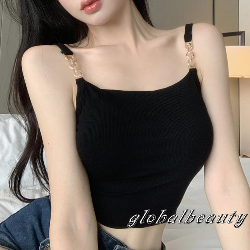 Áo Croptop Không Tay Có Mút Đệm Màu Sắc Đơn Giản Dành Cho Nữ