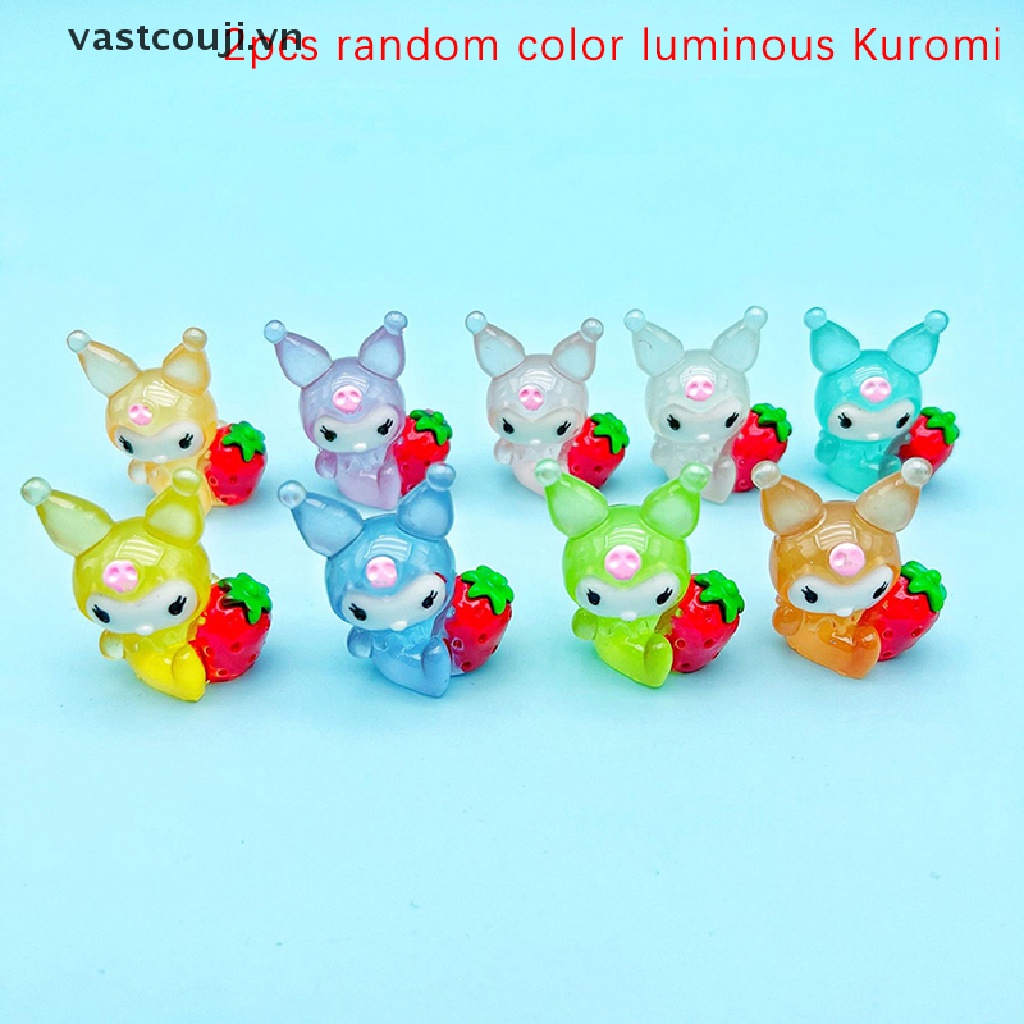 Bộ 2 Tượng Kuromi Mini Bằng Nhựa Phát Quang Dùng Trang Trí Xe Hơi