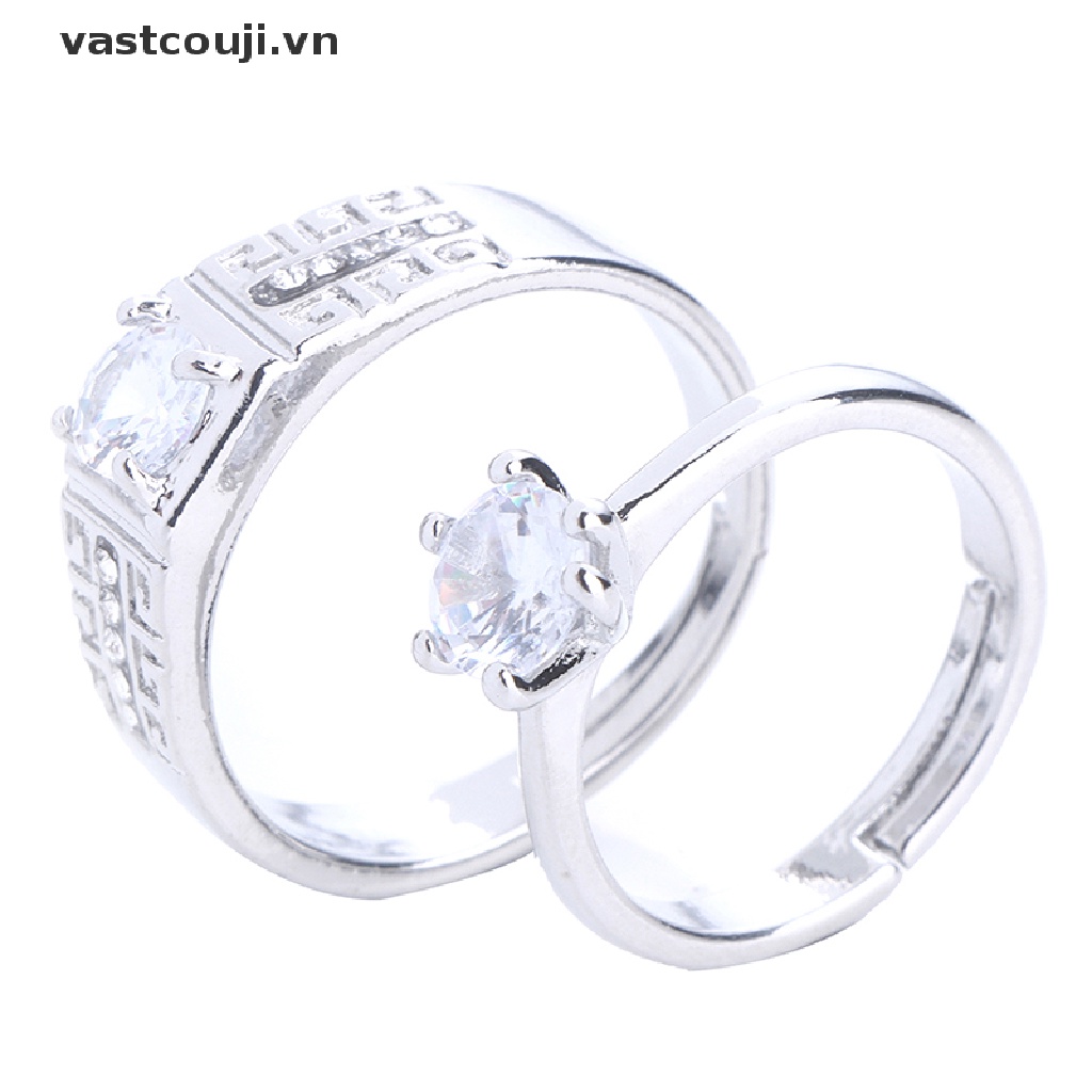 1 Cặp Nhẫn Đính Hôn Đính Đá Pha Lê Có Thể Điều Chỉnh Kích Thước