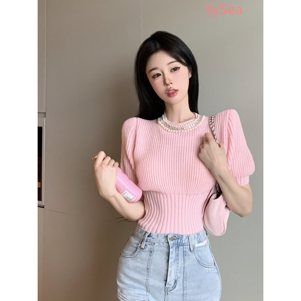 Áo Dệt Kim Tay Phồng Thời Trang Mùa Hè Hàn Quốc Dành Cho Nữ