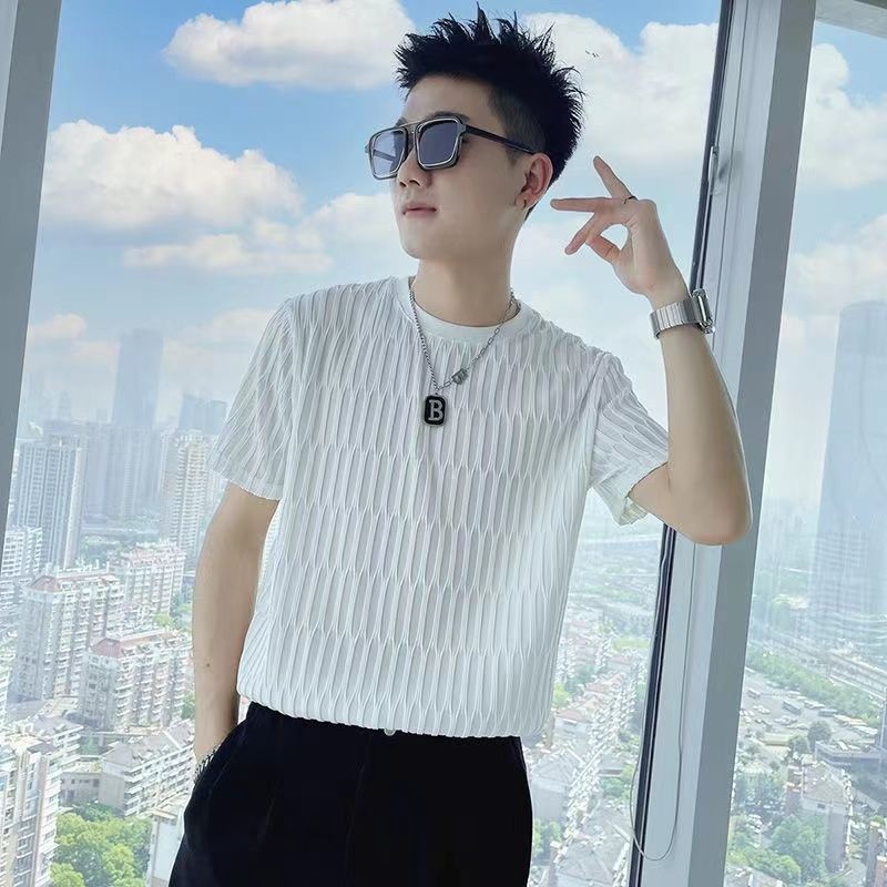 Áo Thun Cotton Kẻ Sọc Caro Cổ Chữ V Nhanh Khô Phong Cách Đường Phố Cho Nam Y2k