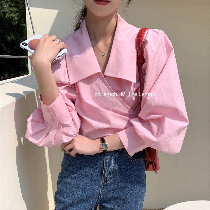 Áo Sơ Mi Crop Top Buộc Dây Eo Phong Cách Hàn Quốc Thời Trang Mùa Xuân 2023 Mới