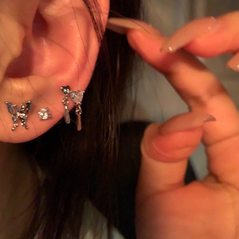 Set 6 Bông Tai Mạ Bạc Hình Bướm Chất Lượng Cao