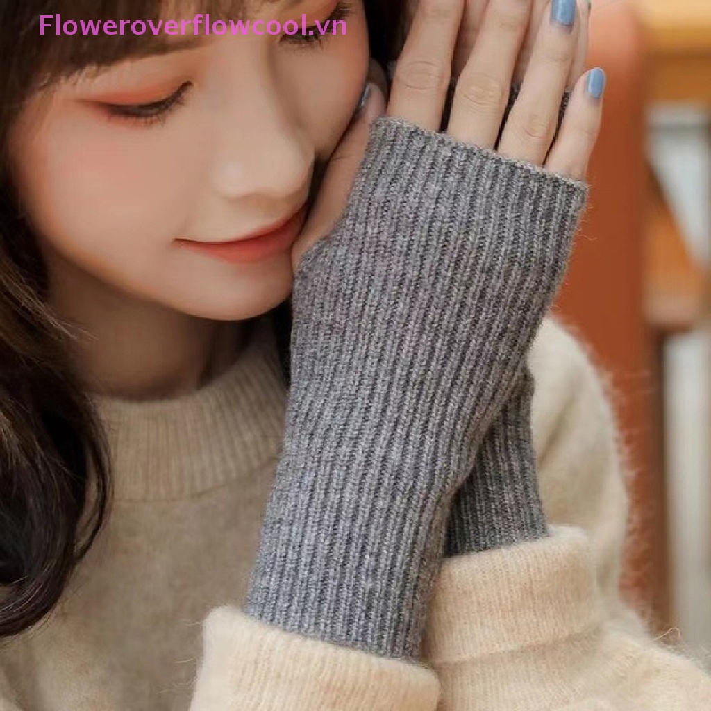 Găng Tay Len Hở Ngón Mềm Mại Giữ Ấm Mùa Đông Cho Nữ