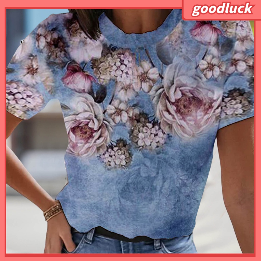 Áo Sơ Mi Cổ Tròn Dáng Rộng In Họa Tiết Hoa Màu Nhuộm Thoải Mái Thời Trang Mùa Hè Cho Nữ