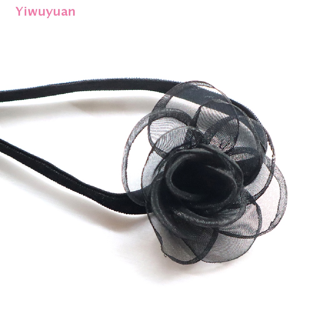 < Yiwuyuan > Vòng Cổ Choker Dây Ruy Băng Hoa Trà Đen Siêu Dài Quyến Rũ Làm Quà Tặng Tiệc Tùng