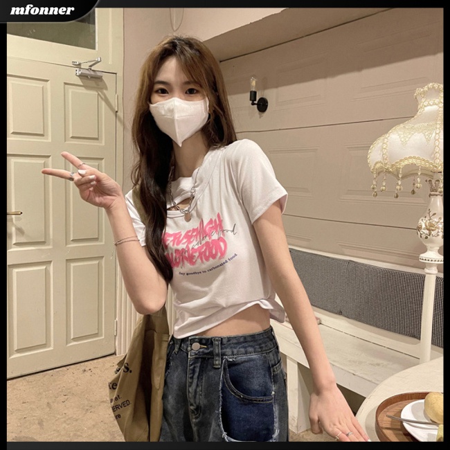 Áo Thun Croptop Tay Ngắn Cổ Tròn Dáng Ôm Thời Trang Mùa Hè Xinh Xắn Cho Nữ