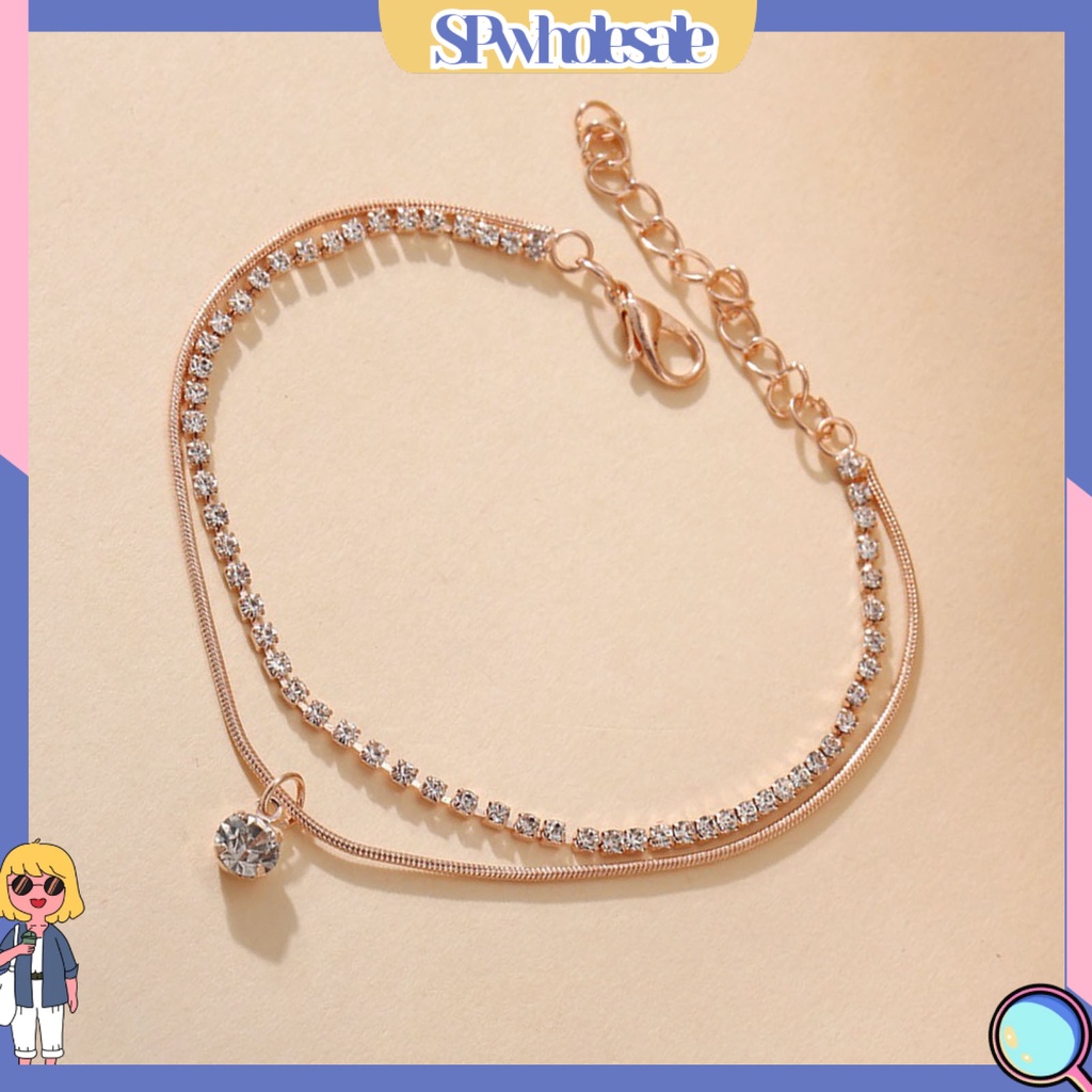 <SPwholesale> Lắc Chân Hợp Kim Hai Lớp Đính Đá Toàn Diện Thời Trang Đi Biển Cho Nữ