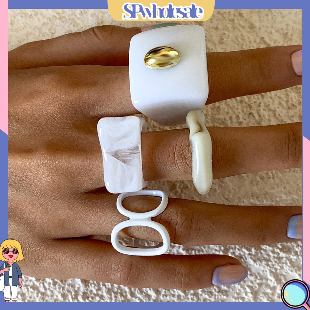 <SPwholesale> Bộ 4 Nhẫn Acrylic Phong Cách Vintage Dành Cho Nữ