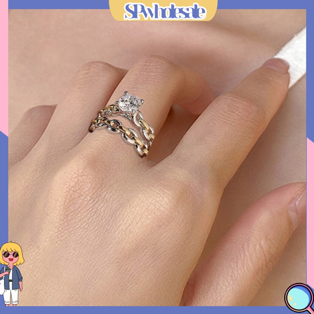 <SPwholesale> Bộ 2 Nhẫn Hợp Kim Đính Đá Sang Trọng Cho Nữ