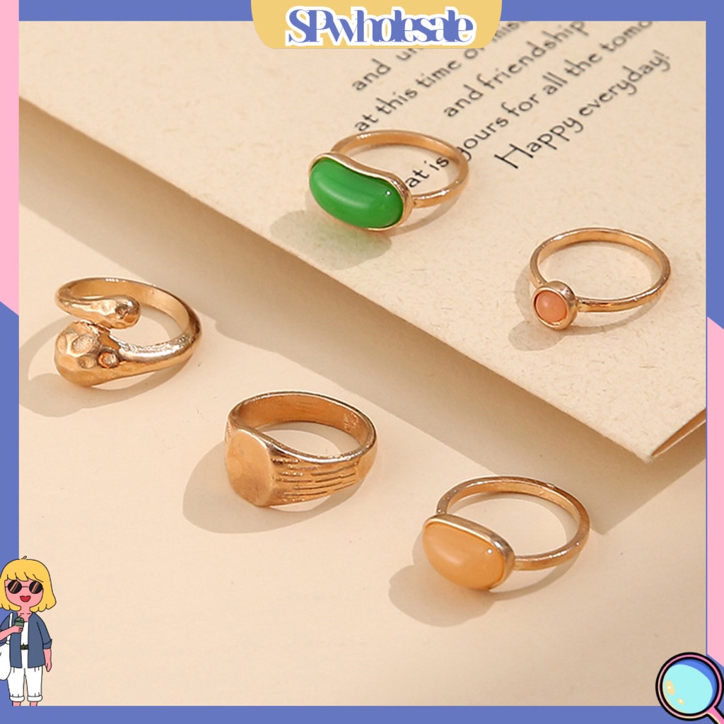 <SPwholesale> Bộ 5 Nhẫn Hợp Kim Đính Đá Quý Nhân Tạo Sang Trọng