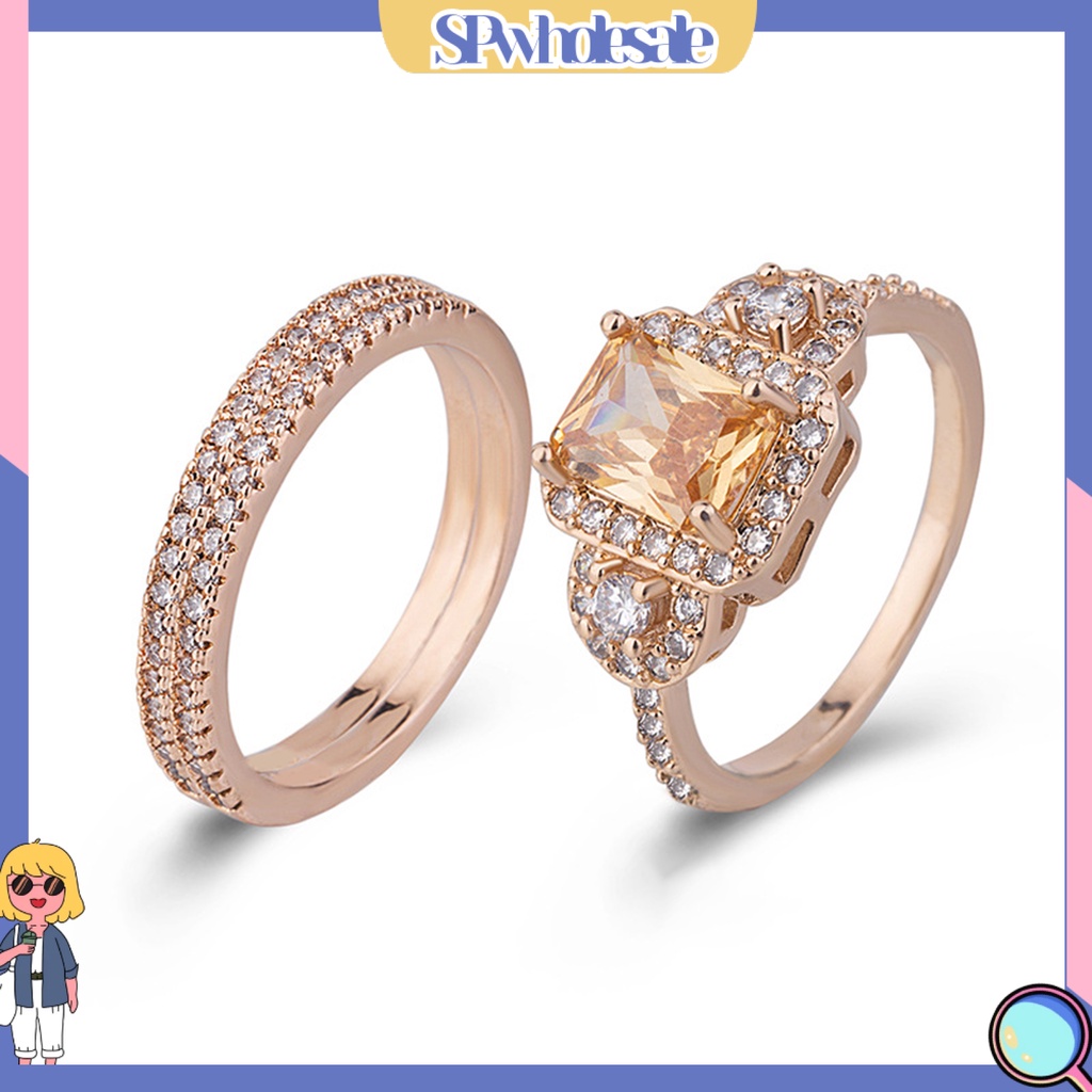 <SPwholesale> Set 2 Nhẫn Hợp Kim Đính Đá Nhân Tạo Thời Trang Dành Cho Nữ