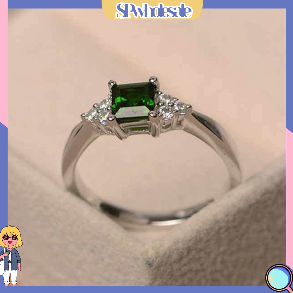 <SPwholesale> Nhẫn Đính Hôn Đính Đá Zircon Hình Vuông Thời Trang Cho Nữ