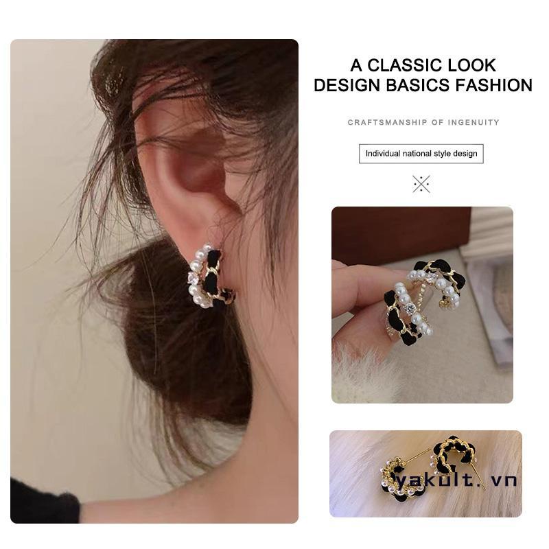 yakult Bông Tai Hình Chữ C Ngọc Trai Nhung Sang Trọng Sang Trọng Cao Cấp Bông Tai Cá Tính Ngọt Mát