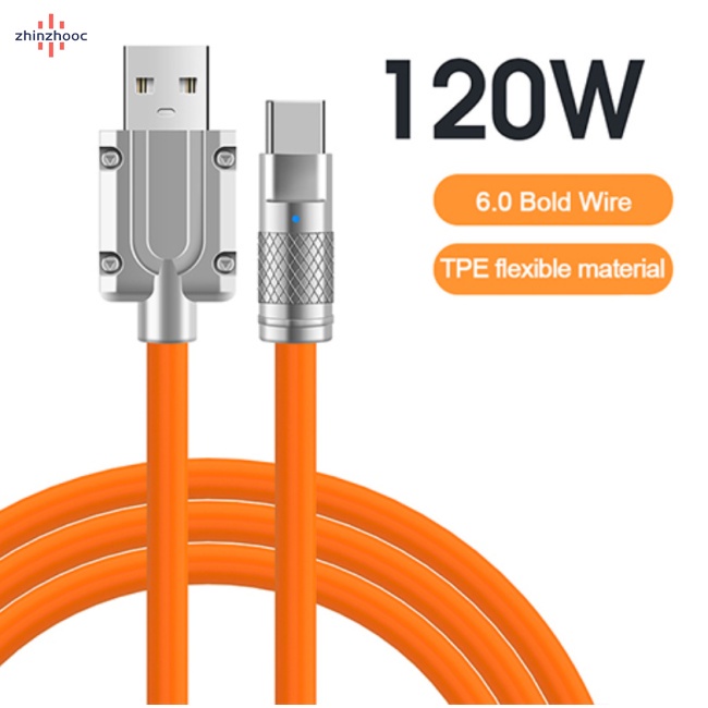Dây Cáp Sạc Nhanh 120w 6a Type C Bằng Silicon Có Đèn Led Chỉ Báo Tương Thích Cho Xiaomi Huawei Samsung