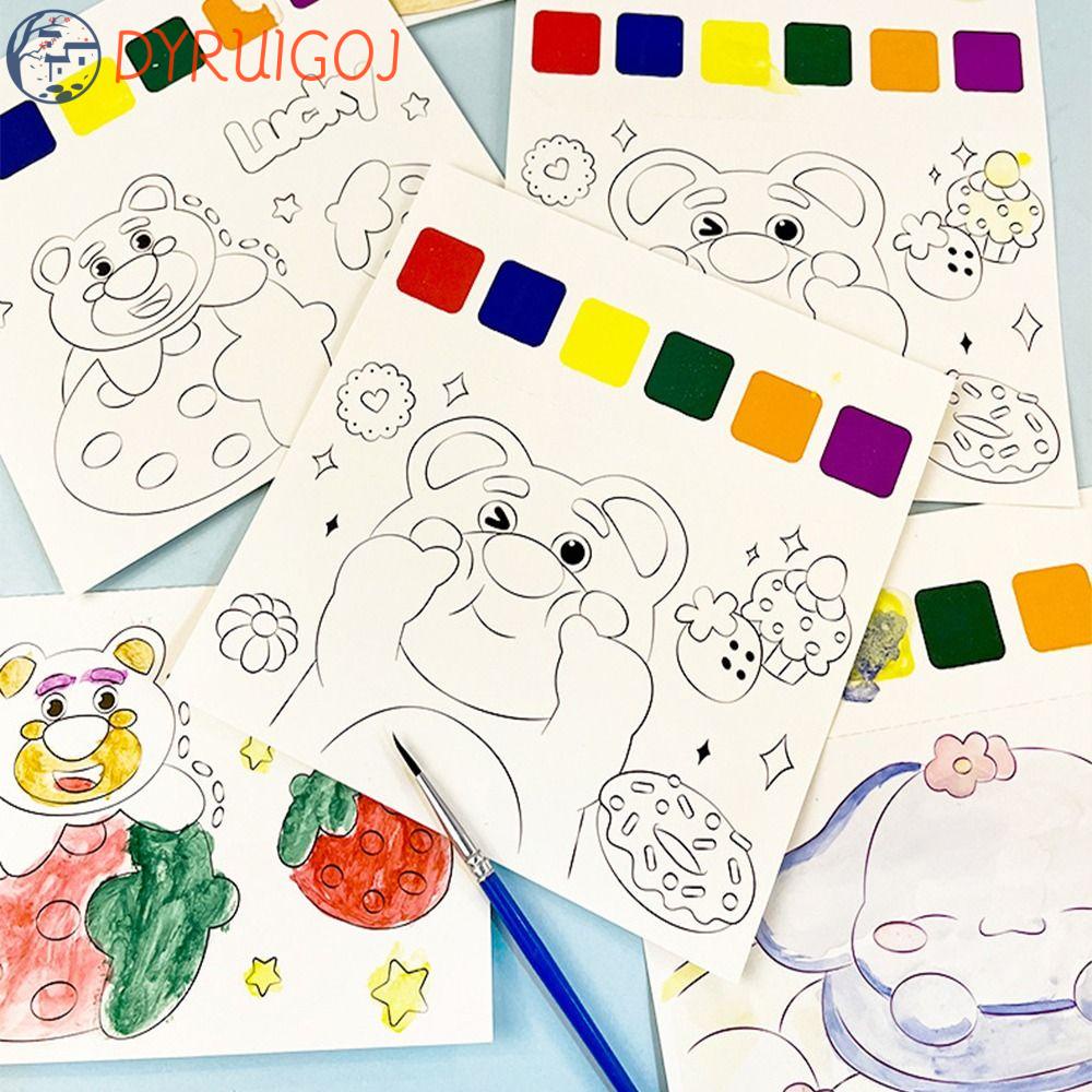 Sách Tô Màu DYRUIDOJ Kèm Cọ Vẽ Họa Tiết Hoạt Hình Dễ Thương DIY