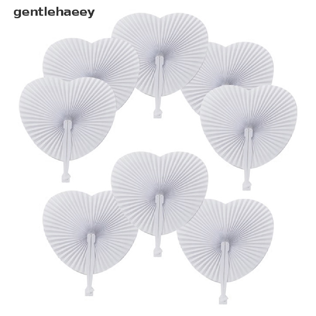 Set 3 Quạt Giấy Gấp Cầm Tay Màu Trắng Hình Trái Tim Bằng Nhựa