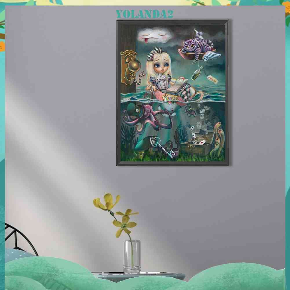 Bộ Tranh Đính Đá 5D Họa Tiết Alice in Wonderland Độc Đáo DIY Dùng Trang Trí Nhà Cửa