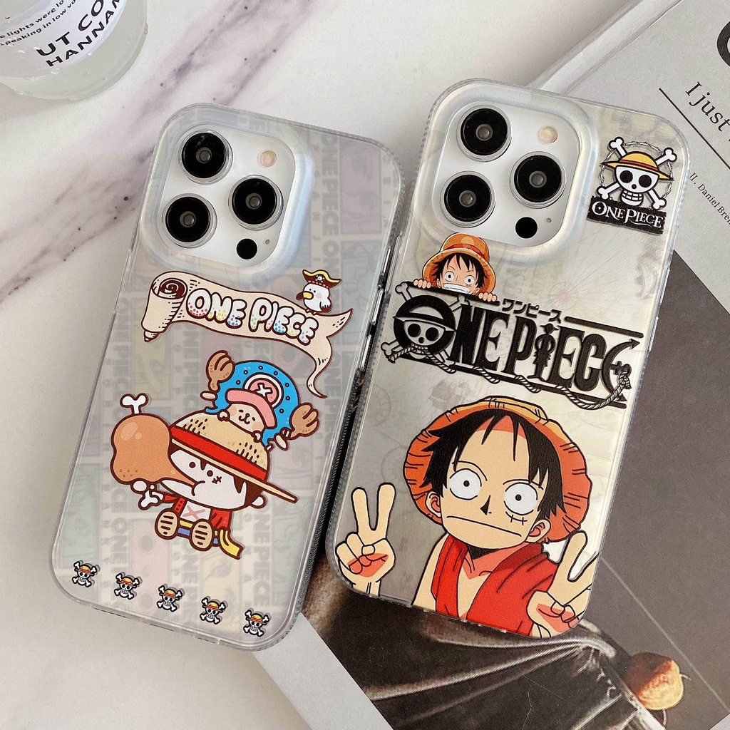 Ốp Điện Thoại Màu Bạc Sáng Họa Tiết Hoạt Hình Luffy One Piece Sang Trọng Cho iPhone 14Pro Max 13promax 12 11