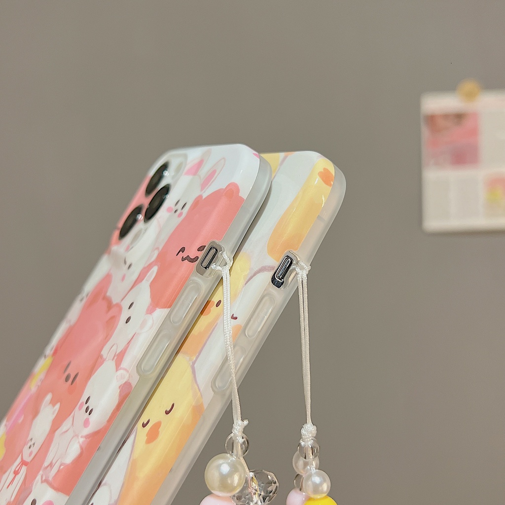 Ốp Điện Thoại TPU Dẻo Họa Tiết Gấu / Vịt / Dây Đeo Ngọc Trai Dễ Thương Cho iphone 14 13 11 12 Pro Max