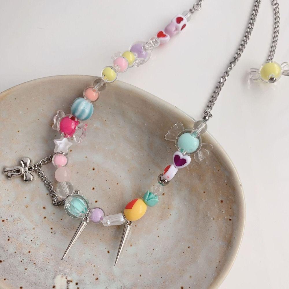 ANEMONE Vòng Tay Dây Xích Mặt Hình Nơ Nhiều Màu Sắc Phong Cách Hàn Quốc Dễ Thương Cho Nữ