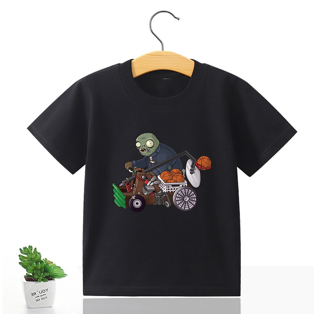 Áo Thun Cotton Tay Ngắn In Họa Tiết Hoạt Hình Plants VS Zombies Cổ Điển Thời Trang Mùa Hè Cho Bé