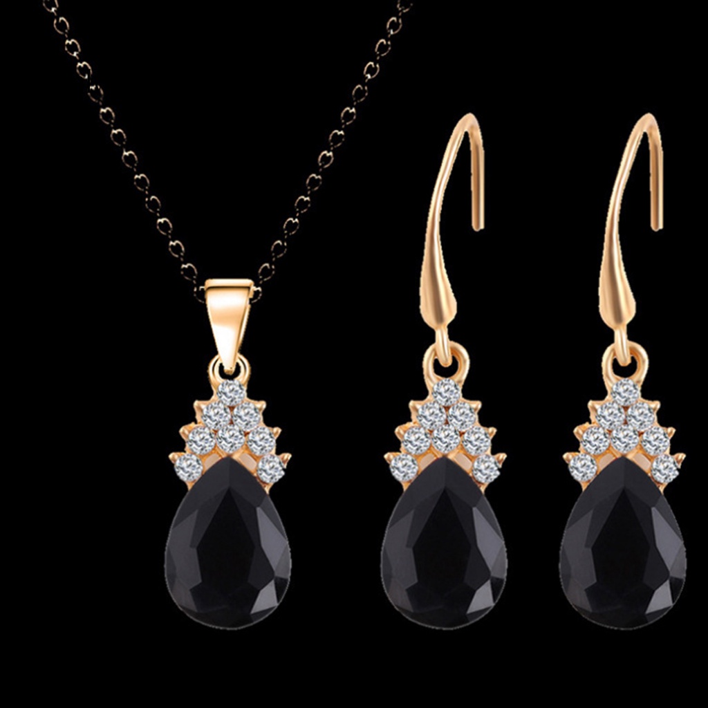 Kỹ Thuật Số| Bộ Trang Sức 2 Món Bằng Đồng Đính Đá Zircon Hình Giọt Nước