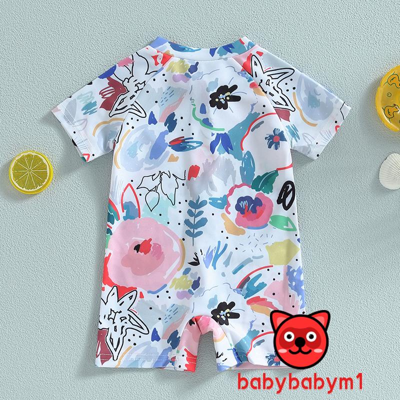 Bộ Đồ Bơi Tay Ngắn Có Khóa Kéo In Họa Tiết Màu Nước Dễ Thương Cho Bé