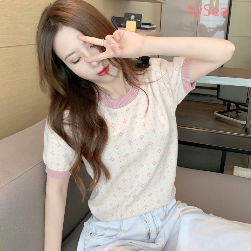 Áo Dệt Kim Tay Ngắn Chất Liệu Lụa Lạnh Thời Trang Mùa Hè Cho Nữ