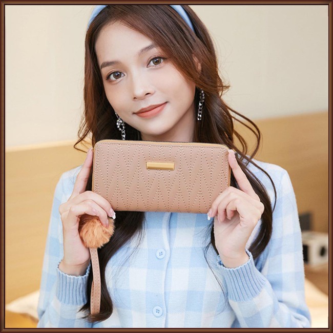 Ví Da Pu Cầm Tay Dáng Dài Thêu Họa Tiết Xinh Xắn Thời Trang Cho Nữ