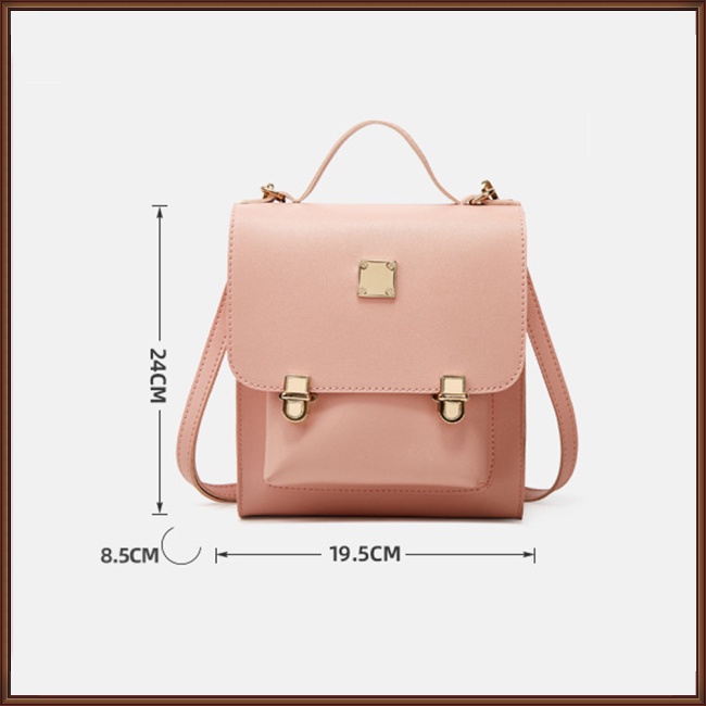 Ba Lô Da Pu Màu Trơn Có Khóa Đa Năng Thiết Kế Đơn Giản Cho Nữ
