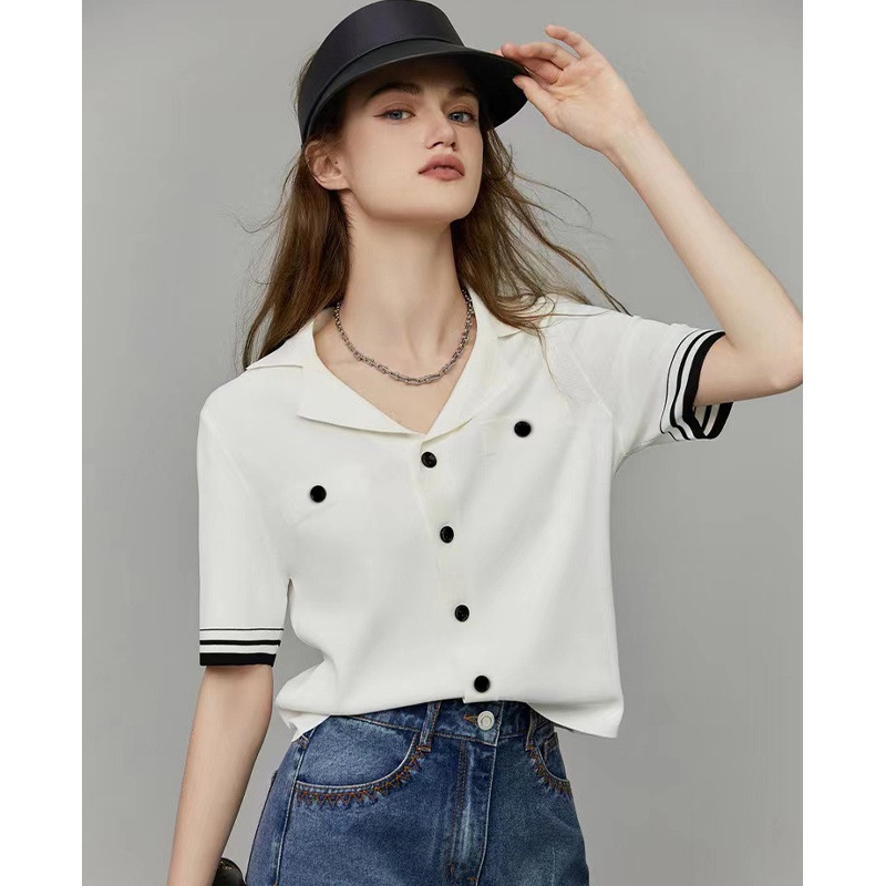 Áo Thun Lụa Dệt Kim Mỏng Dáng Rộng Tay Ngắn Phong Cách Pháp Thời Trang Mùa Hè