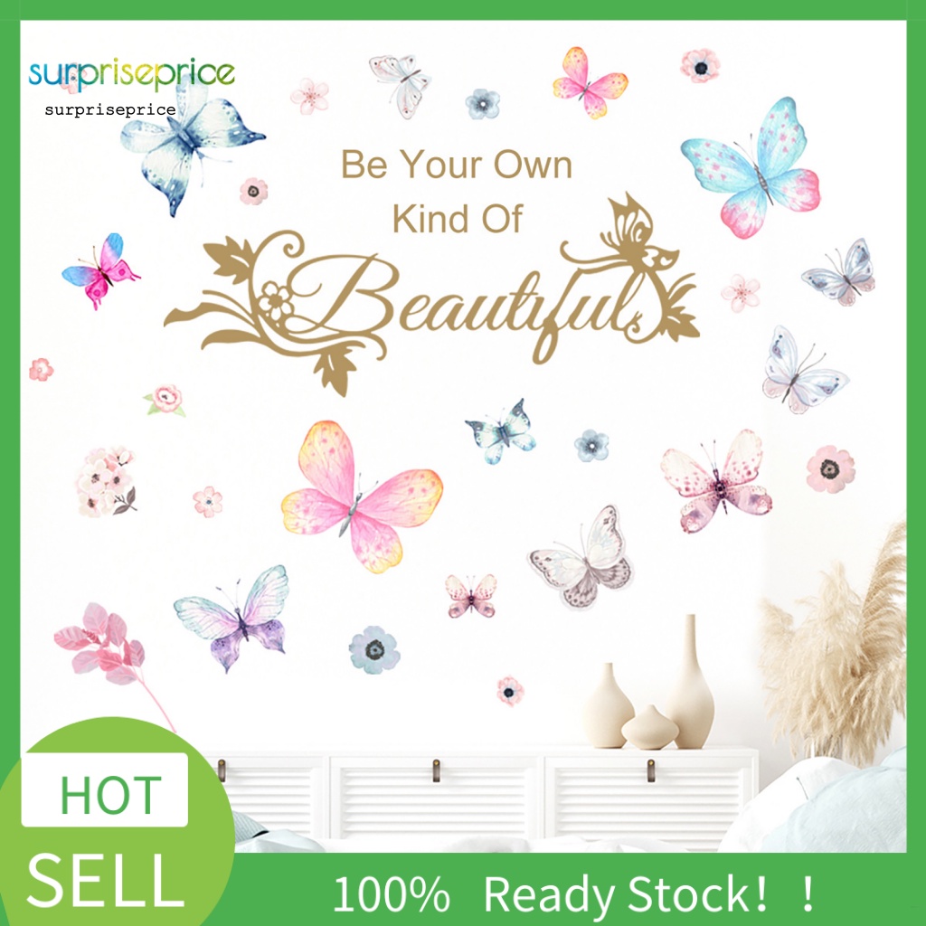 Set 2 Sticker Dán Tường Tự Dính Họa Tiết Bướm Và Chữ Dễ Thương Để Trang Trí Phòng Học