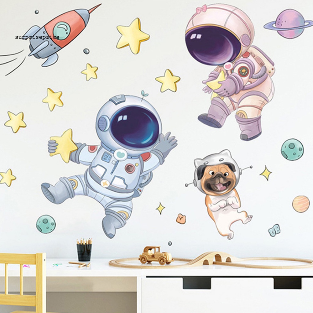 Sticker Dán Tường Họa Tiết Phi Hành Gia Hoạt Hình Dễ Thương Bắt Mắt