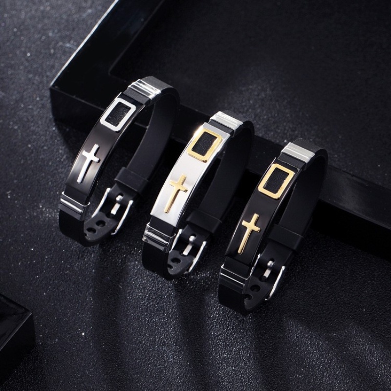 Z Vòng Tay Silicon Phối Mặt Thánh Giá Bằng Thép Không Gỉ Phong Cách Hip Hop Cho Nam Và Nữ