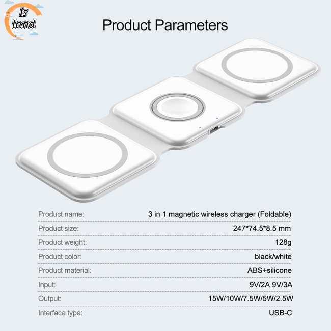 Đế Sạc Nhanh Không Dây Từ Tính 3 Trong 1 Đa Năng Có Thể Gập Lại Cho Đồng Hồ / Tai Nghe