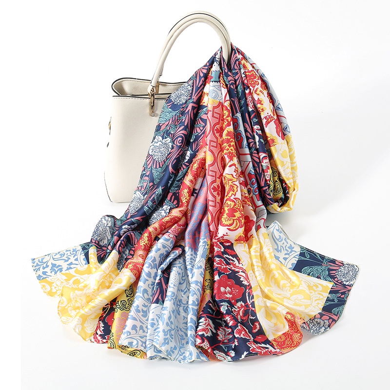 Khăn Choàng Lụa Satin Mỏng Nhẹ Thoáng Khí In Họa Tiết Phong Cách Trung Hoa 180 * 90CM