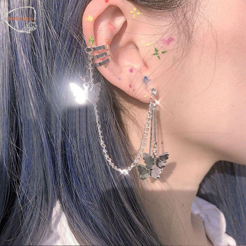 Khuyên tai dài hình bướm có khoen kẹp vành tai