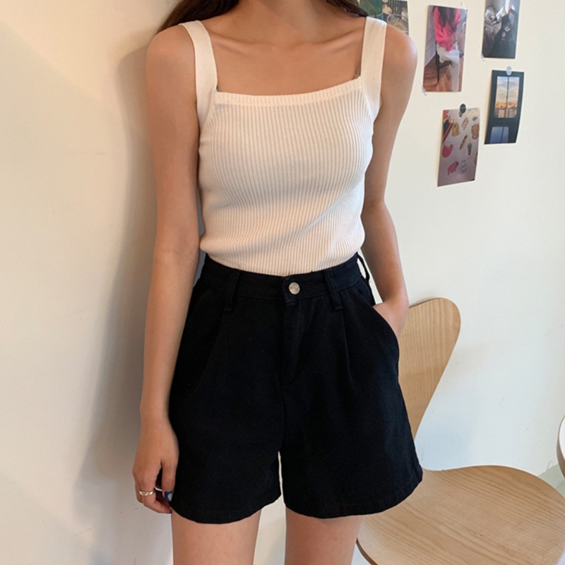 Áo Hai Dây Dệt Kim Cổ Vuông Màu Sắc Nổi Bật Thời Trang Cho Nữ